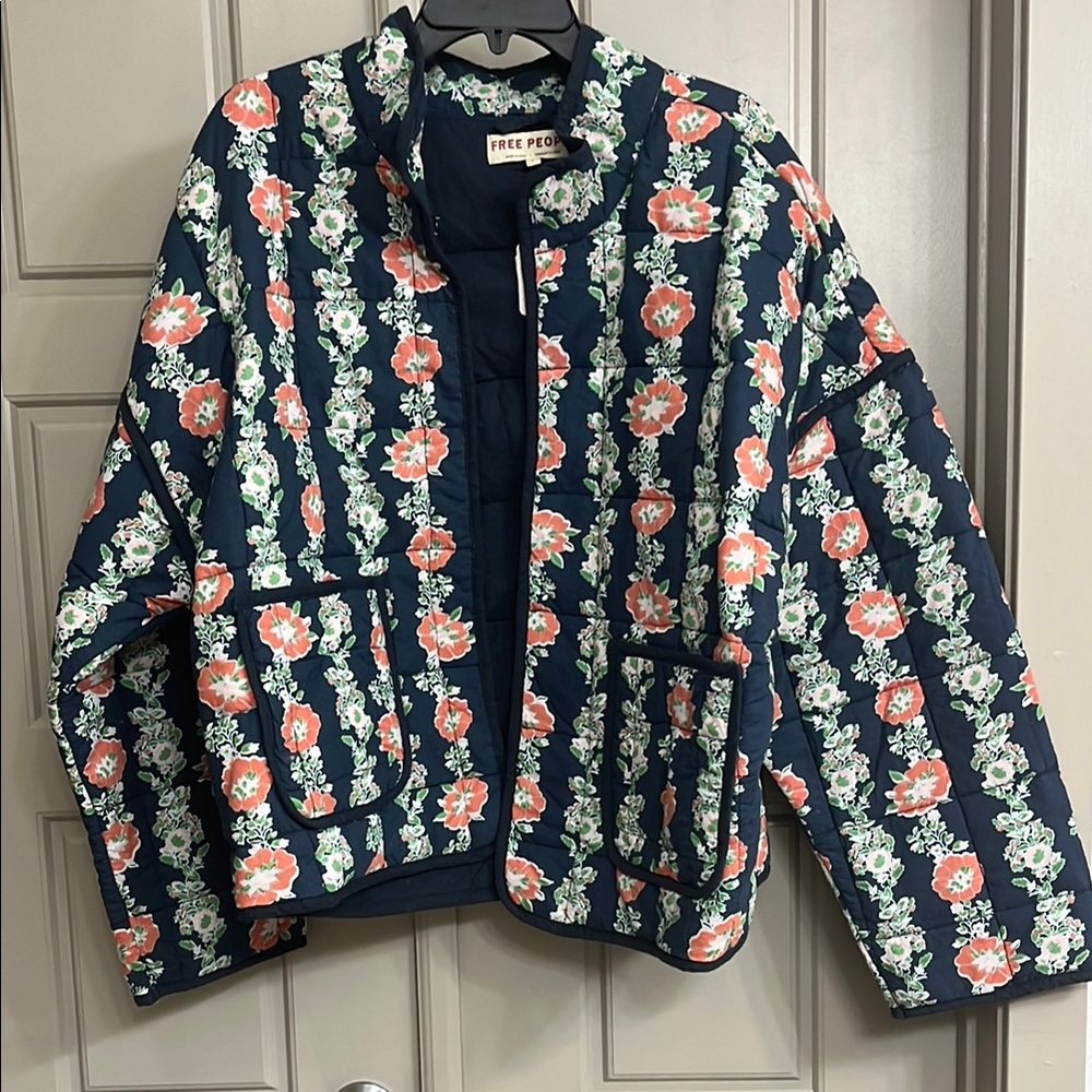 Free People Never Worn w Tags Blue Floral Dusk Quilted Jacket